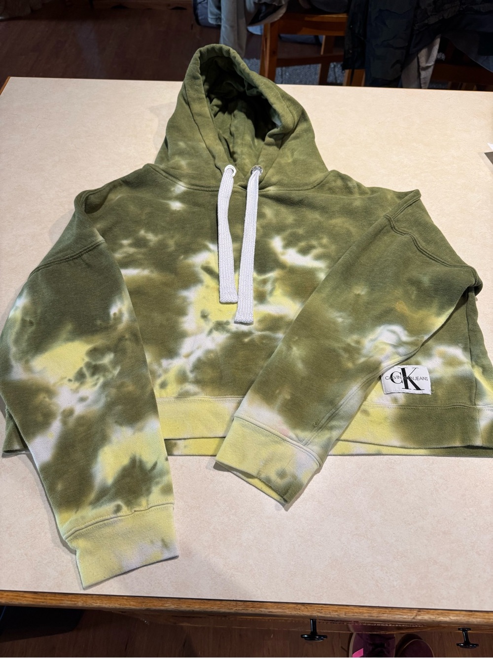 Calvin Klein Jeans Olive & Yellow Tie-Dye Cropped Hoodie
